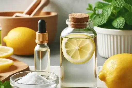 Homemade lemon oil mouthwash with natural ingredients for oral health