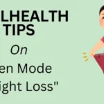 The image shoes text well health tips on Zen mode weight loss and image also contain a vector image of a happy cheerful female for her weight loss by seeing a loose pant.